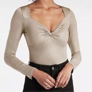 EXPRESS NWT Body Contour Metallic Twist Front Thong Bodysuit Gold Size Medium